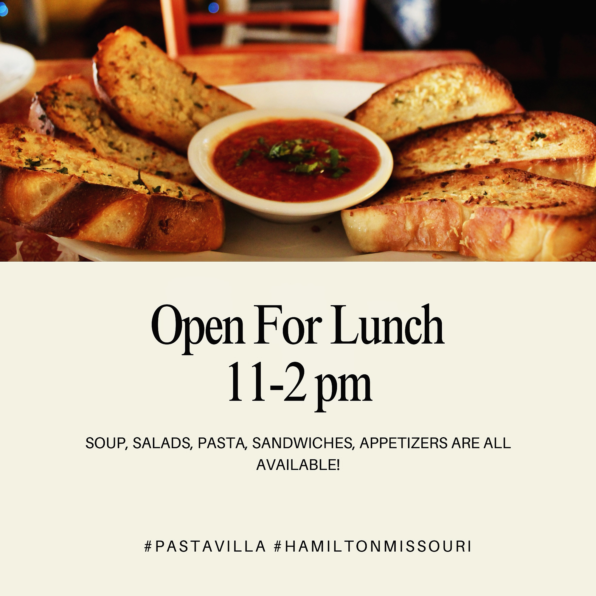 Lunch Hours for Pasta Villa Restaurant
