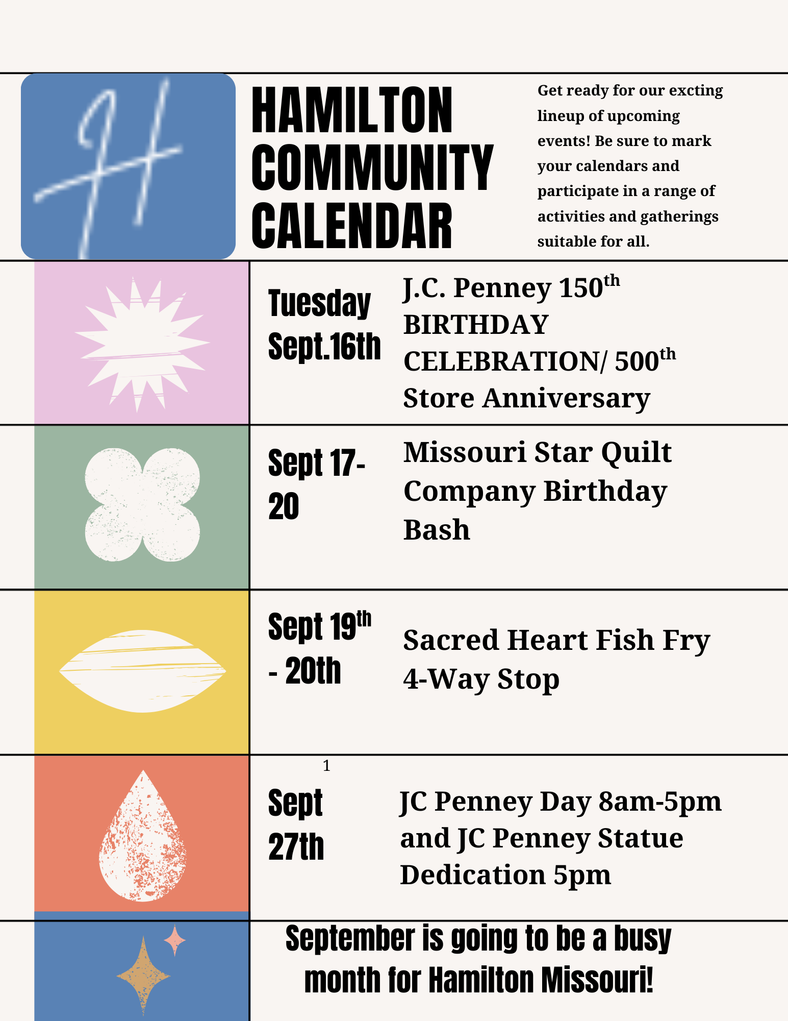 Hamilton Missouri Community calendar September 2025