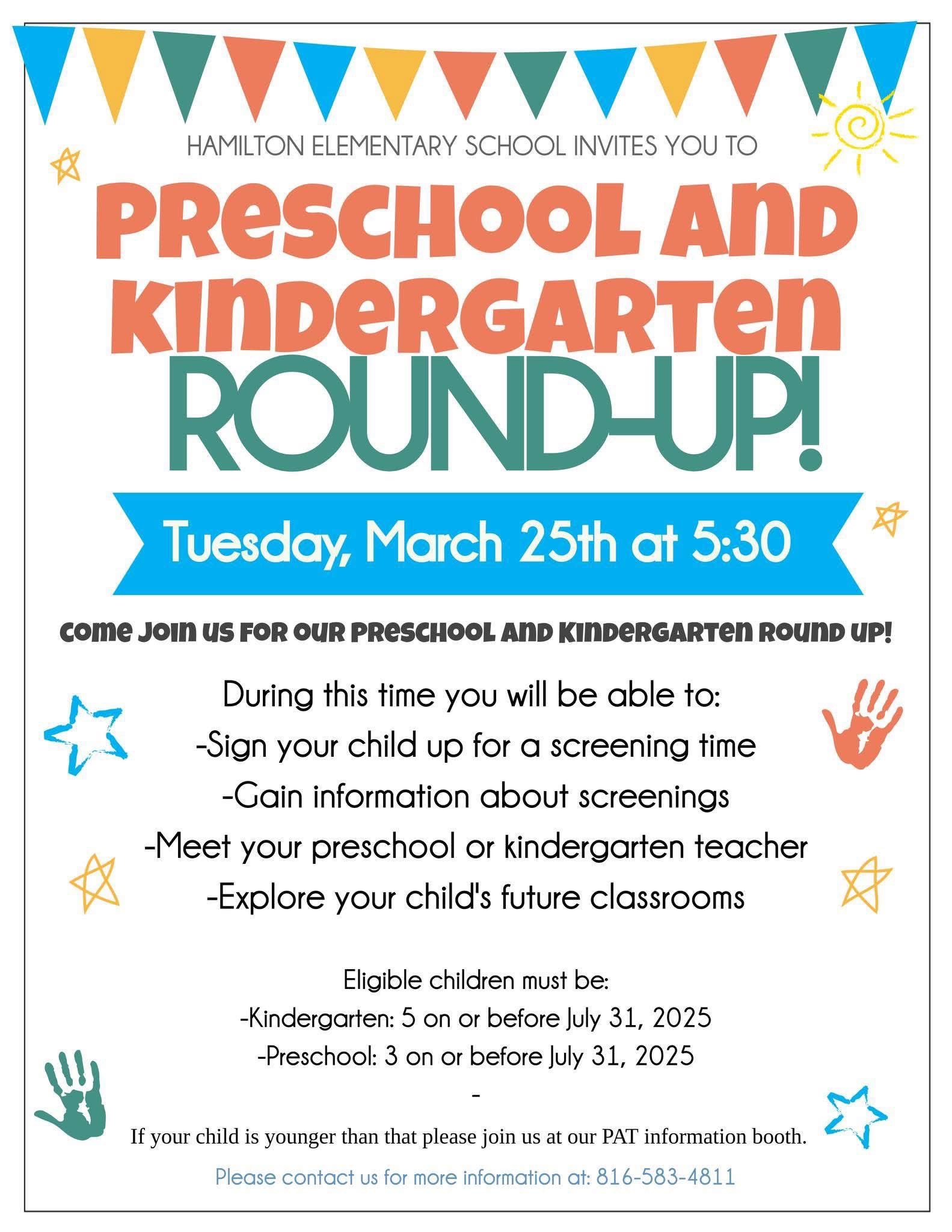 Preschool and Kindergarten Roundup for Hamilton Missouri